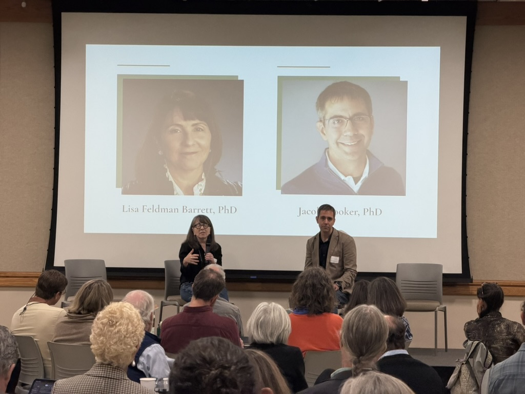 Lisa Feldman Barrett and Jacob Hooker in a fireside discussion